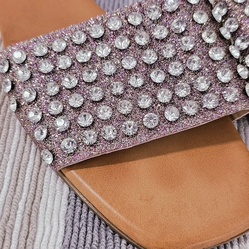 Tahari Pink & Gemstone Slide Sandals Flats